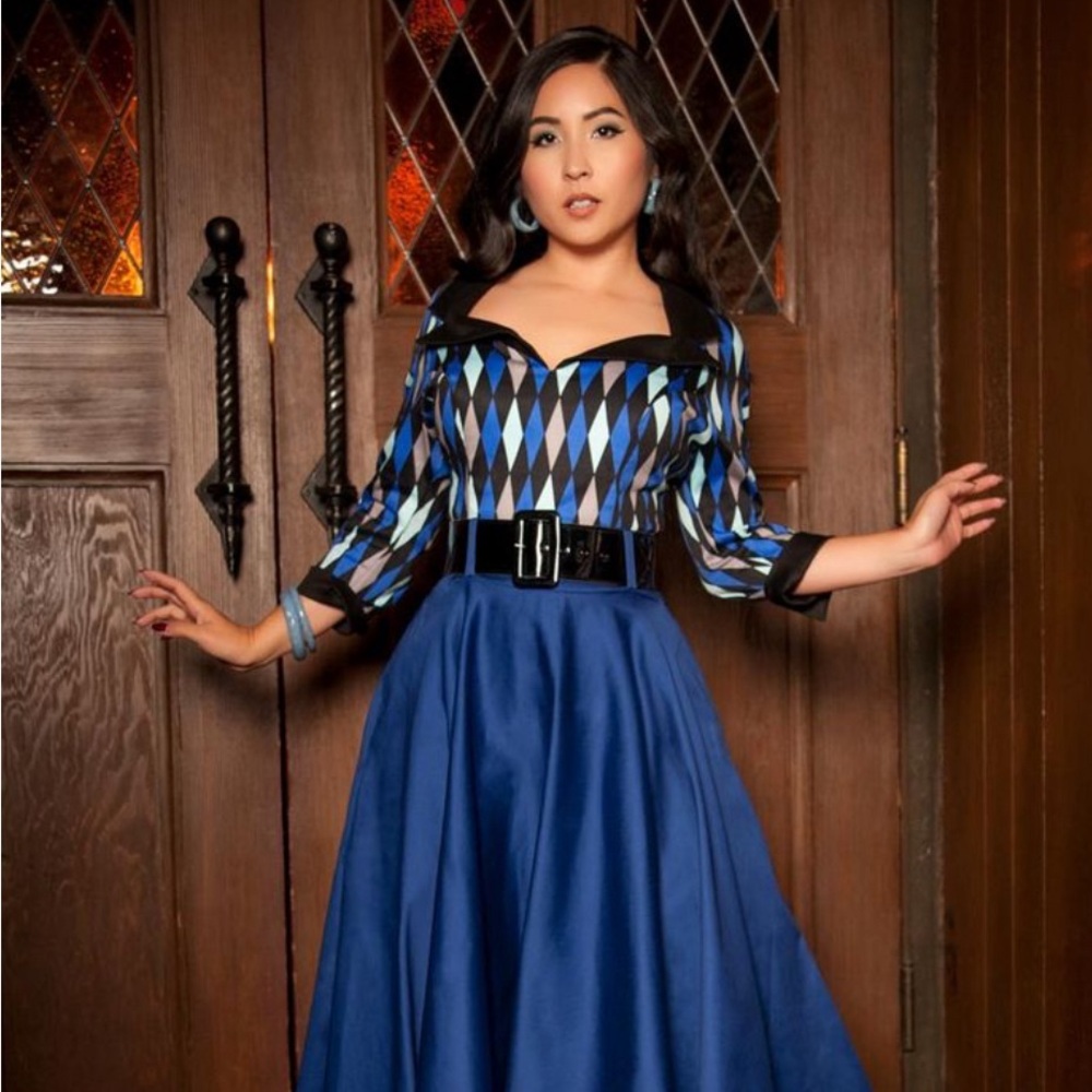 Pinup Couture XS Harlequin blue Lauren Top NWT